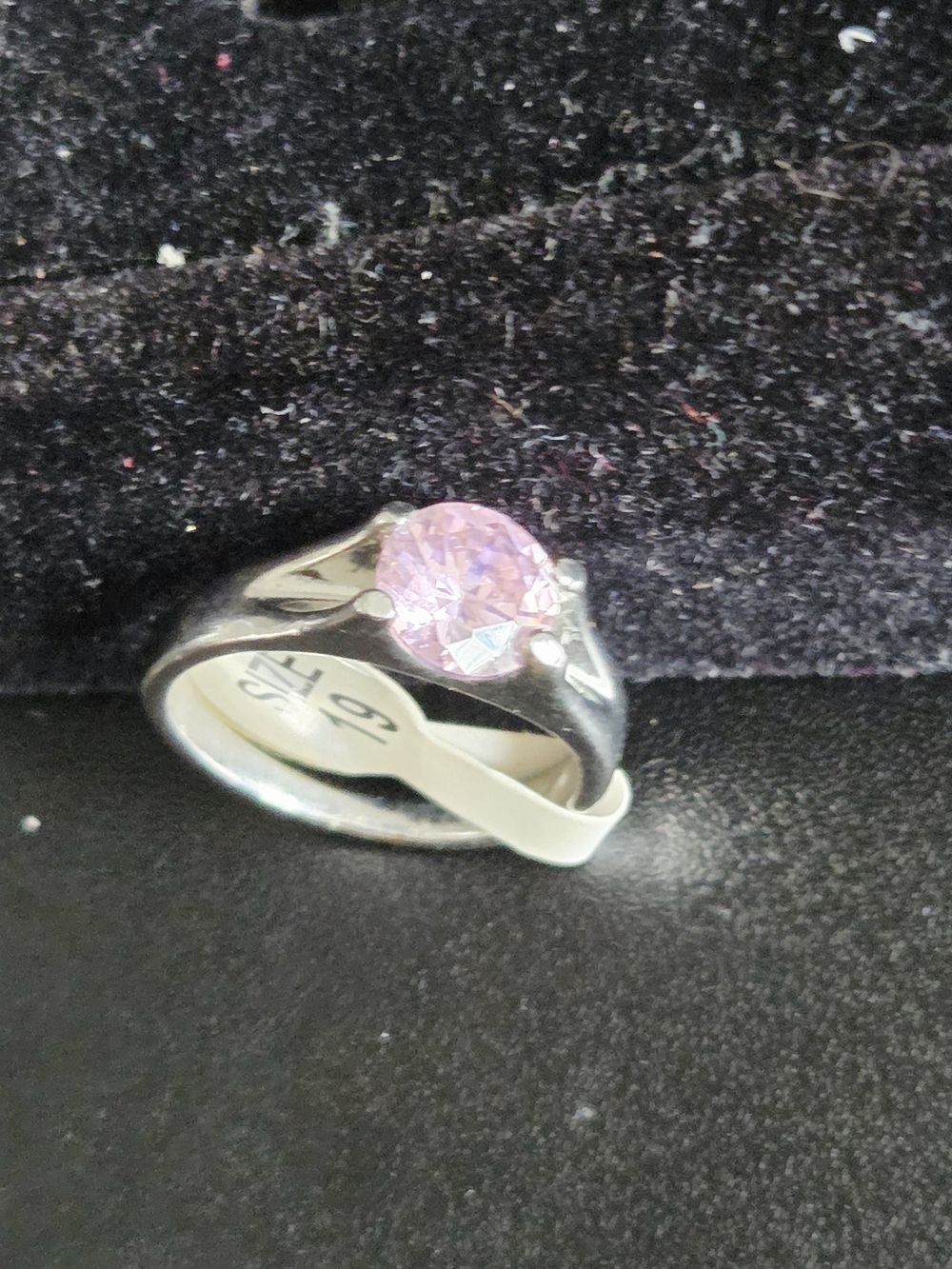 Sterling-Style Ring with Pink Round Gemstone Size 19